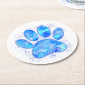 Blauwe Waterverf hondenpootafdruk Ronde Kartonnen Onderzetter (Gebogen)