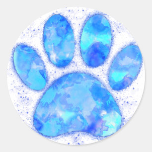 Blauwe Waterverf hondenpootafdruk Ronde Sticker