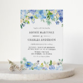 Blauwe Waterverf Hortensia en Roos QR Code Wedding Uitnodiging Briefkaart