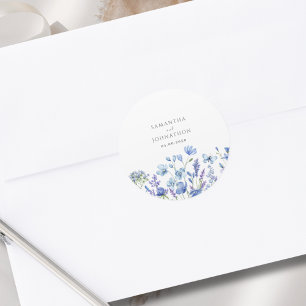 Blauwe Waterverf Huwelijksbloem Ronde Sticker