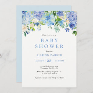 Blauwe Waterverf hydrangea Baby shower Kaart