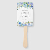 Blauwe Waterverf Hydrangea Bloemen Trouwprogramma Handwaaier (Voorkant)