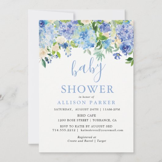 Blauwe Waterverf Hydrangea Brunch en Bubble Kaarte Kaart (Voorkant)