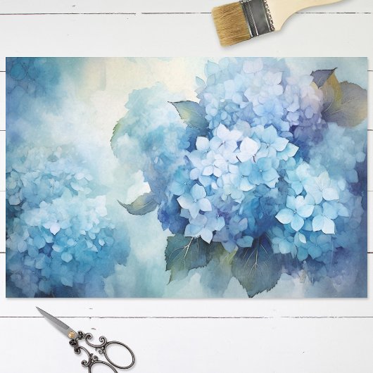 Blauwe Waterverf Hydrangea Decoupage Tissuepapier