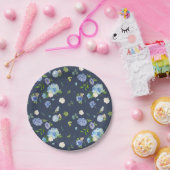 Blauwe Waterverf Hydrangea en Roos Bloemenpatroon Papieren Bordje (Feest)