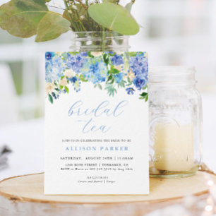 Blauwe Waterverf Hydrangea Floral Bridal Tea Kaart