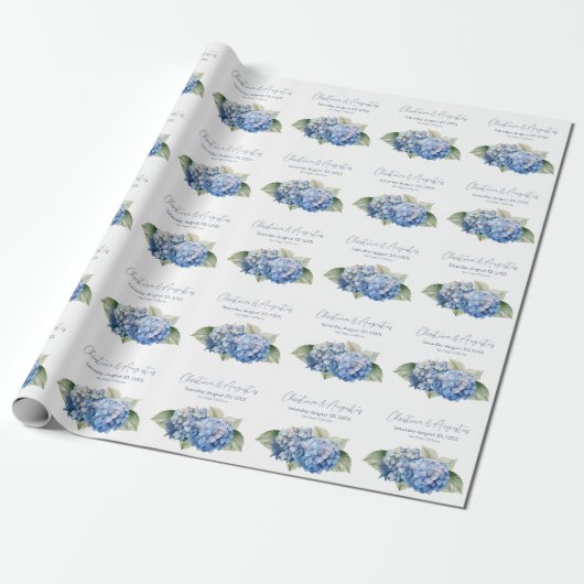 Blauwe Waterverf Hydrangea Flowers Cadeaupapier (Uitgerold)