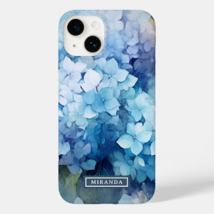  Blauwe Waterverf Hydrangea Naam Sjabloon Case-Mate iPhone 14 Hoesje