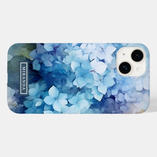 Blauwe Waterverf Hydrangea Naam Sjabloon Case-Mate iPhone Case (Achterkant (horizontaal))