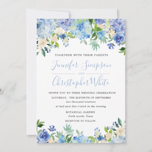 Blauwe Waterverf Hydrangea Weddenschap Kaarten (Voorkant)