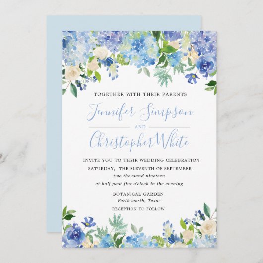 Blauwe Waterverf Hydrangea Weddenschap Kaarten (Voorkant / Achterkant)