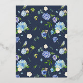 Blauwe Waterverf Hydrangea Winter Floral Wedding Folie Uitnodiging (Achterkant)
