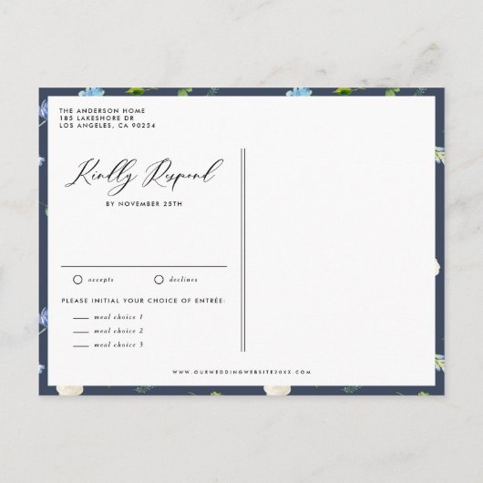 Blauwe Waterverf Hydrangea Winter Floral Wedding Uitnodiging Briefkaart (Achterkant)