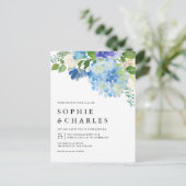 Blauwe Waterverf Hydrangea Winter Floral Wedding Uitnodiging Briefkaart (Staand voorkant)