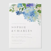 Blauwe Waterverf Hydrangea Winter Floral Wedding Vellum Uitnodigingen (Voorkant)