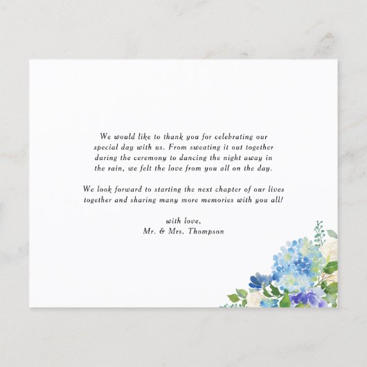 Blauwe Waterverf Hydrangea Winter Hartelijk dank (Achterkant)