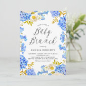 Blauwe Waterverf Hydrangeas Bloemen Baby Brunch Kaart (Staand voorkant)