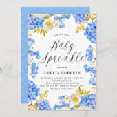 Blauwe Waterverf Hydrangeas Bloemen Baby Sprinkle Kaart (Voorkant / Achterkant)