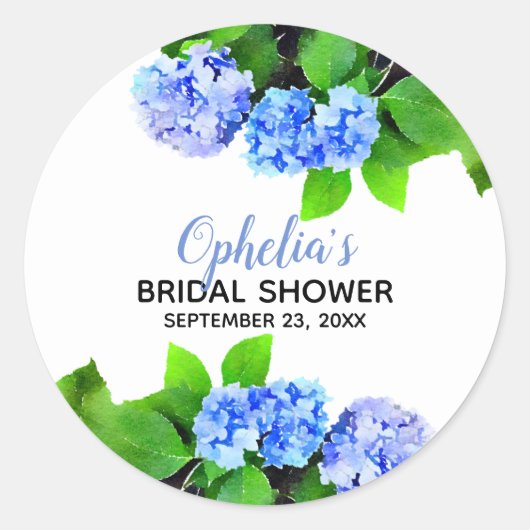 Blauwe Waterverf Hydrangeas Bloemen Vrijgezellenfe Ronde Sticker (Voorkant)
