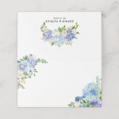 Blauwe Waterverf Hydrangeas en Rozen Borders Wedde Plaatskaartje (Buitenkant ongevouwen)