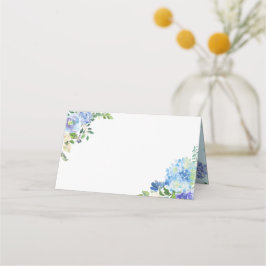 Blauwe Waterverf Hydrangeas en Rozen Borders Wedde Plaatskaartje