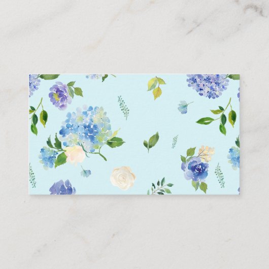 Blauwe Waterverf Hydrangeas en Rozen Floral Plaatskaartje (Achterkant)