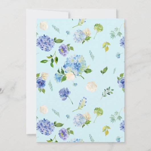 Blauwe Waterverf Hydrangeas en Rozen Vrijgezellenf Kaart (Achterkant)