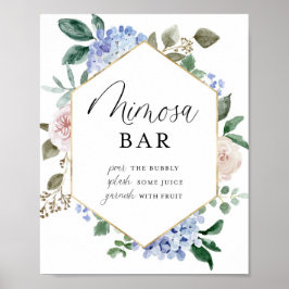 Blauwe Waterverf Hydrangeas Gold Lijst Mimosa Bar Poster