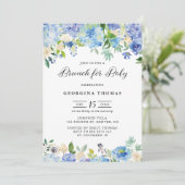 Blauwe Waterverf Hydrangeas & Rozen Brunch voor Ba Kaart (Staand voorkant)