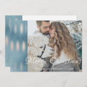 Blauwe Waterverf iriserende foto kerst Kaart (Voorkant / Achterkant)