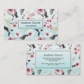 Blauwe Waterverf Japanse Zwallow Cherry Blossom Visitekaartje (Voorkant / Achterkant)