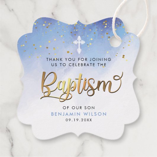 Blauwe Waterverf jongensdoop Dank u Bedankjes Labels (Achterkant)