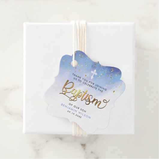 Blauwe Waterverf jongensdoop Dank u Bedankjes Labels (In situ)