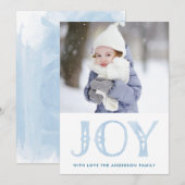 Blauwe Waterverf JOY Holiday-kerstfotokaart Feestdagenkaart (Voorkant / Achterkant)