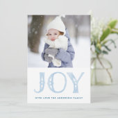 Blauwe Waterverf JOY Holiday-kerstfotokaart Feestdagenkaart (Staand voorkant)