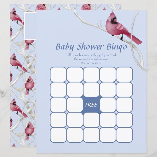 Blauwe Waterverf Kardinaal Baby shower Bingo Game (Voorkant / Achterkant)