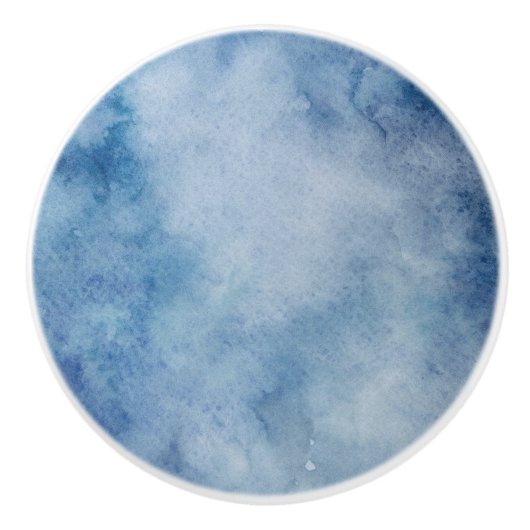 Blauwe Waterverf Keramische Knop (Voorkant)