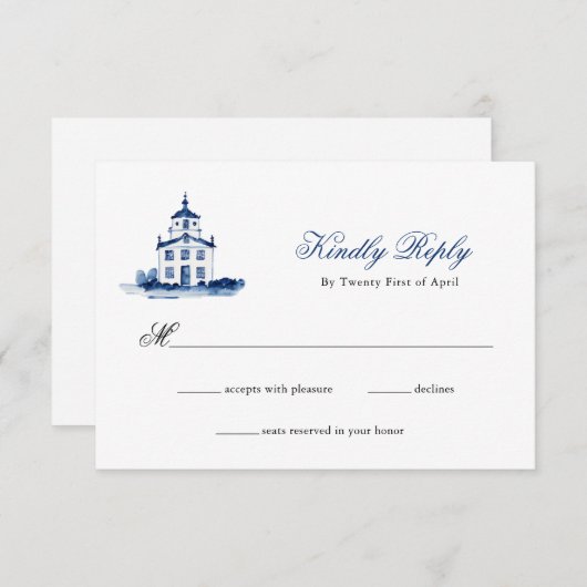 Blauwe Waterverf Kerkbruiloft RSVP (Voorkant / Achterkant)