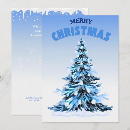 Blauwe Waterverf kerstboom niet-foto Feestdagenkaart (Voorkant / Achterkant)
