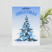 Blauwe Waterverf kerstboom niet-foto Feestdagenkaart (Staand voorkant)