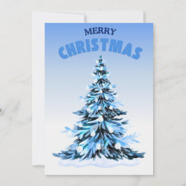 Blauwe Waterverf kerstboom niet-foto Feestdagenkaart