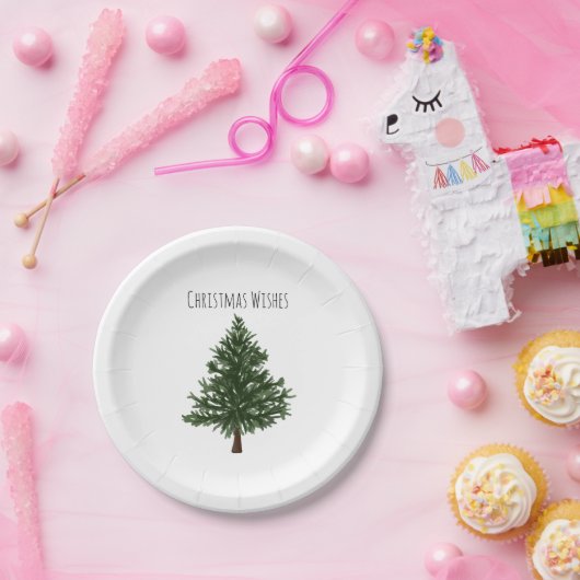 Blauwe Waterverf kerstboom Papieren Bordje (Feest)