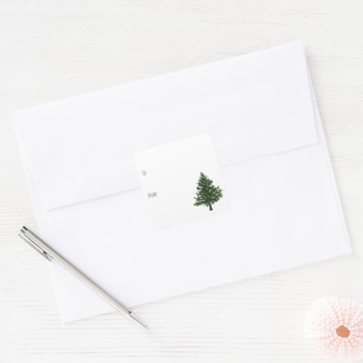 Blauwe Waterverf kerstboom Vierkante Sticker (Envelop)