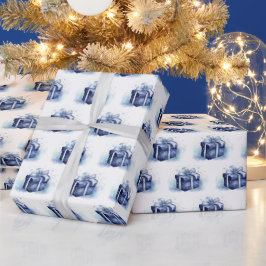 Blauwe Waterverf kerstcadeau Cadeaupapier