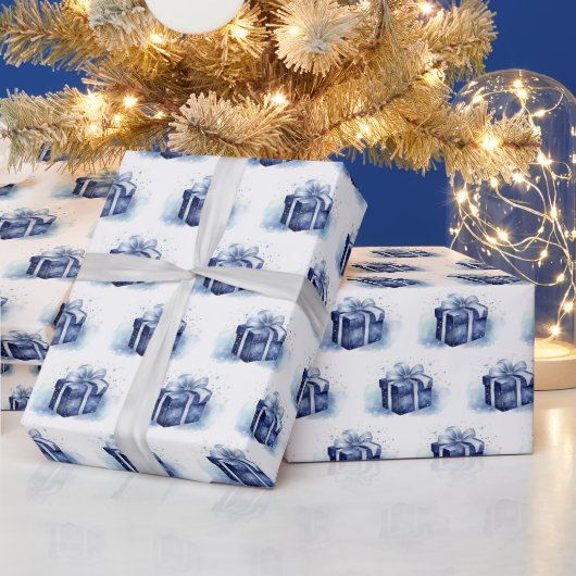 Blauwe Waterverf kerstcadeau Cadeaupapier (Feestdagen)