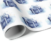 Blauwe Waterverf kerstcadeau Cadeaupapier (Rol Hoek)