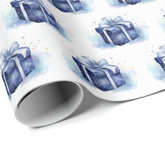 Blauwe Waterverf kerstcadeau Cadeaupapier (Rol Hoek)