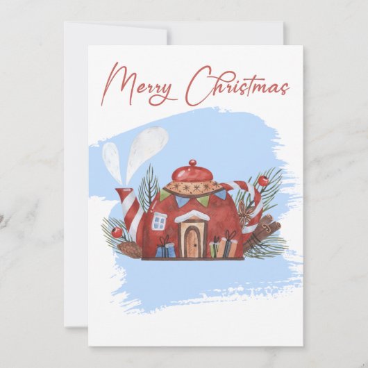 Blauwe Waterverf kerstcadeaukaart Feestdagenkaart (Voorkant)