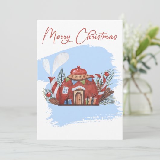 Blauwe Waterverf kerstcadeaukaart Feestdagenkaart (Staand voorkant)