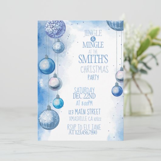 Blauwe Waterverf kerstfeestdag Kaart (Staand voorkant)